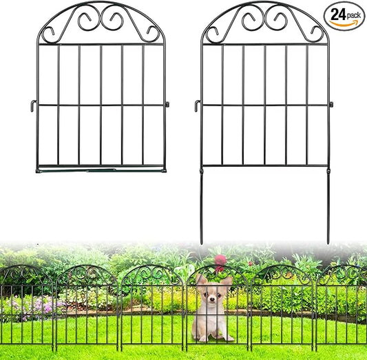 ADAVIN 24 Panels Collapsible Garden Fence Animal Barrier,26 Ft(L) x 24 in(H) Black Rustproof Metal Wire Panel Border for Dogs Rabbits, Flower Edging for Landscape Patio Yard Outdoor Decor, Arched