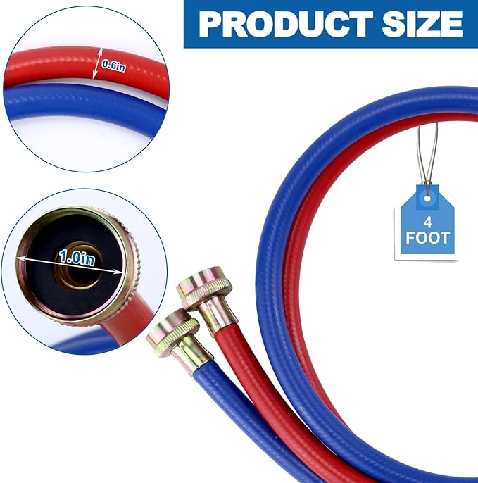 Washer Hoses 4FT,Rubber Washing Machine Hoses 3/4 Washer Machine Hoses 2 packs,Burst Proof Water Supply Lines for Hot and Cold Washer Water Hoses,Universal for All Standard Wash Machines-by MIFLUS