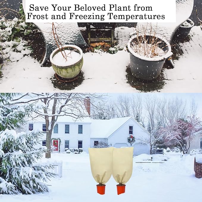 gardtree Winter Tree Covers Freeze Protection 47.2" x 70.8" 3 Packs, Thicker 2.4oz/yd² Garden Covers Frost Protection, Outdoor Plant Protector with Zipper Drawstring for Shrubs, Potted Plants