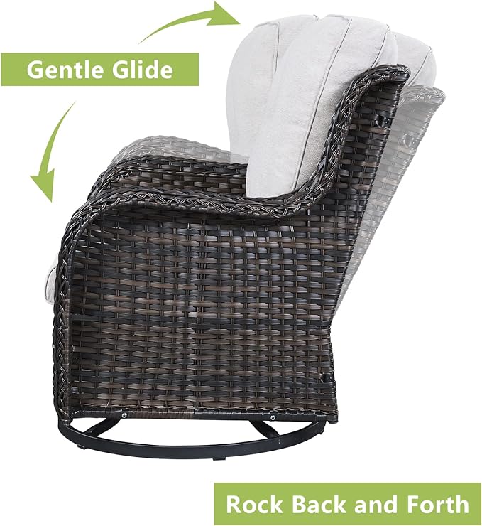 Rilyson 6 Piece Outdoor Patio Furniture Set - Rattan Wicker Patio Conversation Sets with 2 Swivel Rocker Chairs,2 Ottomans,1 Sofa and 1 Coffee Table for Outside Porch Deck Backyard(Brown/Beige)