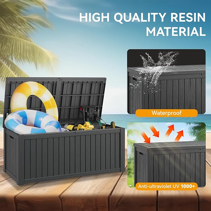 Outdoor Storage Box Waterproof, 180 Gallon Deck Box Indoor and Outdoor Use, Backyard Storage Box with Lockable Lid for Package Delivery Box, Patio Furniture Cushions, Pool Accessories, Garden Tools