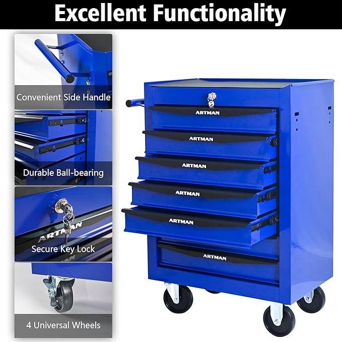 7 Drawers Tool Cart on Wheels, Multifunctional Rolling Tool Box, Drawers Rolling Trolley Organizer Tool Storage Chest for Warehouse,Garage,Workshop,Repair Shop (7 Drawers-30.5" H)