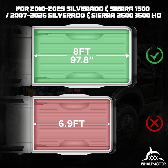 Truck Bed Tonneau Cover Compatible with Chevy Silverado & GMC Sierra 1500 2500 3500 HD 2010-2025 8 ft Long Box(No CarbonPro Bed), Soft Folding Style((Quad Fold)