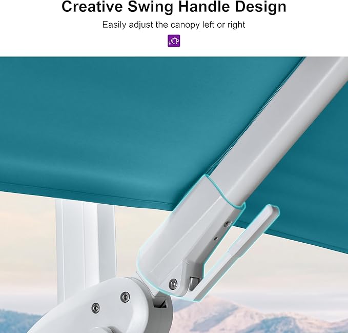 PURPLE LEAF 9' X 12' Right-left Tilt Patio Umbrella Swivel White Cantilever Umbrella with Tilt Aluminum Outdoor Umbrella with 360° Rotation for Deck Pool Garden, Turquoise