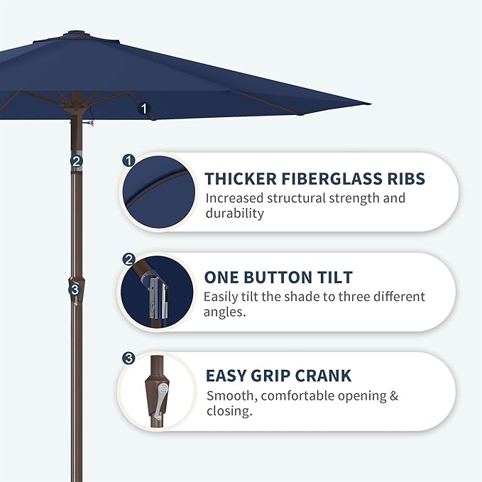 PatioKingdom 11FT Patio Umbrella,Outdoor Umbrella with Push Button Tilt and Crank,Market Table Umbrella with 8 Sturdy Fiberglass Ribs UV Protection(Navy, 11FT)