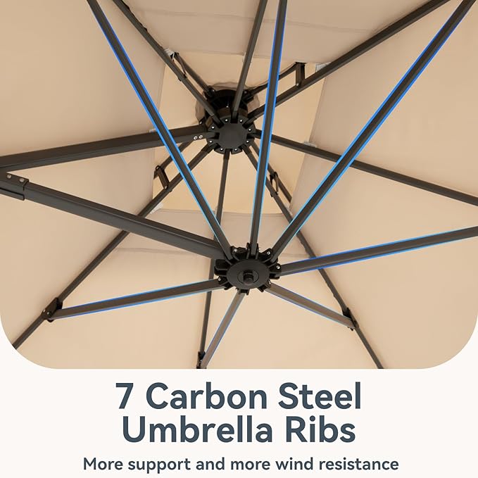 GREEN PARTY 12x9 ft Cantilever Patio Umbrella with Base Included, Rectangle Offset Outdoor Umbrellas with 360° Rotation, 5-Year-Non-Fading Hanging Pool Umbrella for Garden Deck Poolside - Beige
