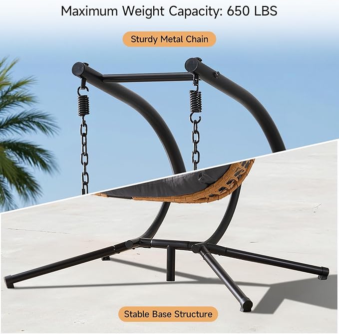 ONBRILL Double Hanging Egg Chair with Stand, Bohemian Knot Style Hammock Swing Chair, Foldable Basket & Denser Weaves, 650 Lbs Capacity Loveseat with UV Resistant Cushion for Patio, Backyard (Grey)