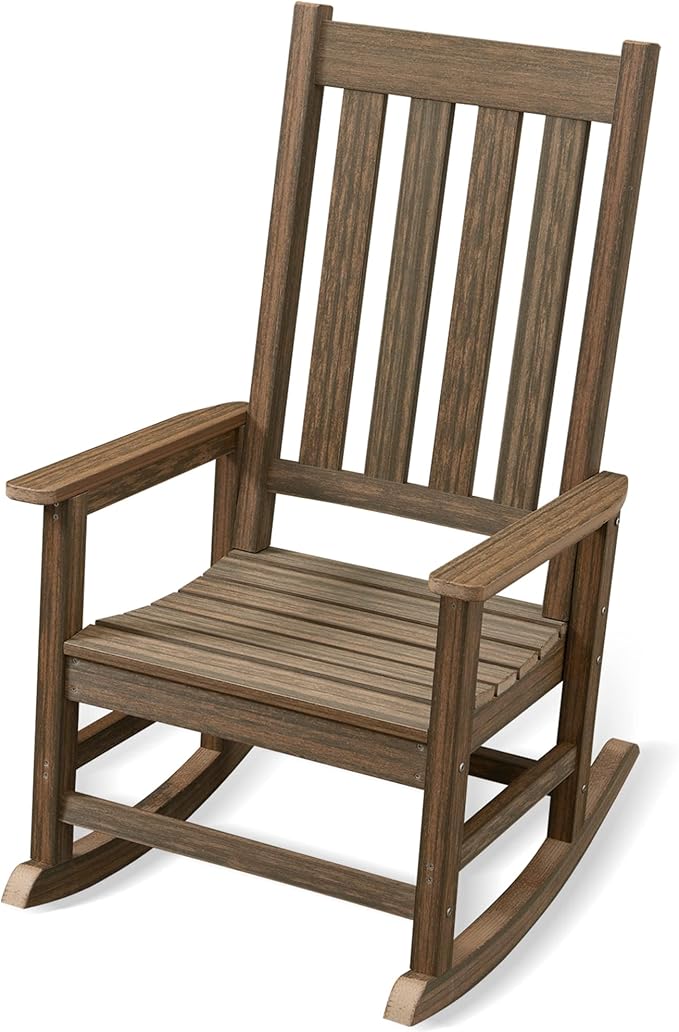 Rocking Chair Outdoor, HDPE Oversized Patio Rocking Chairs, Weather Resistant, 350lbs Heavy Duty Porch Rocker with High Back for Backyard, Fire Pit, Garden and Indoor (Light Brown)