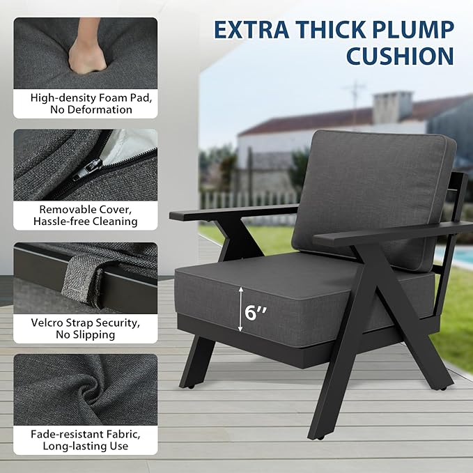 COOS BAY Iron Luxe Modern 3 Piece Outdoor Bistro Set, Patio Chairs and Side Table, Outdoor Seating Set for Balcony, Deck, Porch, or Garden, Black/Gray