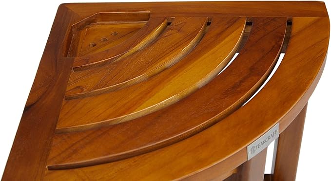 TeakCraft Teak Corner Bench with Shelf and Basket, Fully Assembled, 16 Inch, The Loki