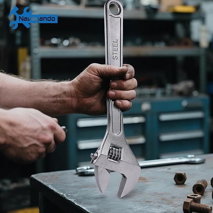 Navegando Large Adjustable Wrench 15" Heavy Duty, Professional Grade, 15 Inch Large Wrench – Drop Forged Steel, 47mm Max Opening, Metric & Imperial Scale, for Automotive, Plumbing, Industrial