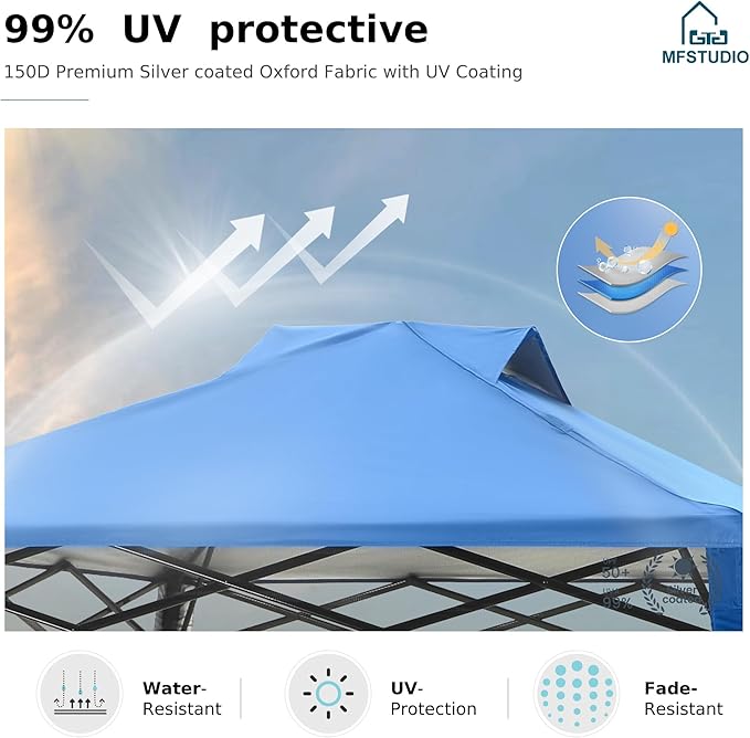 MFSTUDIO Pop Up Canopy Tent, 8x8ft Footprint and 6x6 ft at top, Gazebo Shelter Sun Shade Canopies with 1 Sidewall Waterproof Patio Portable Popup Outdoor Tents for Beach,Parties,Camping