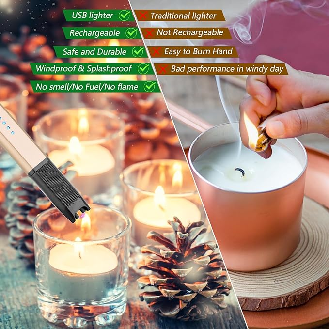 MEIRUBY Electric Candle Lighter (USB Rechargeable Arc Windproof Flameless ), Mothers Day Gifts for Women Mom Nana Wife Sister Nana Men Dad Boyfriend