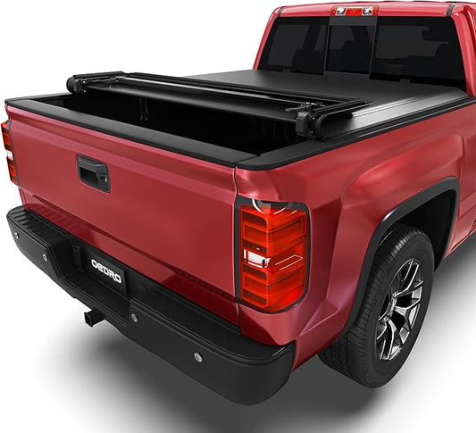 OEDRO Soft Quad Fold Truck Bed Tonneau Cover Fits for Chevy Silverado/GMC Sierra 1500 New Body Style 2007-2013 Without Multi-Flex Tailgate, Fleetside 5.8 Feet Bed