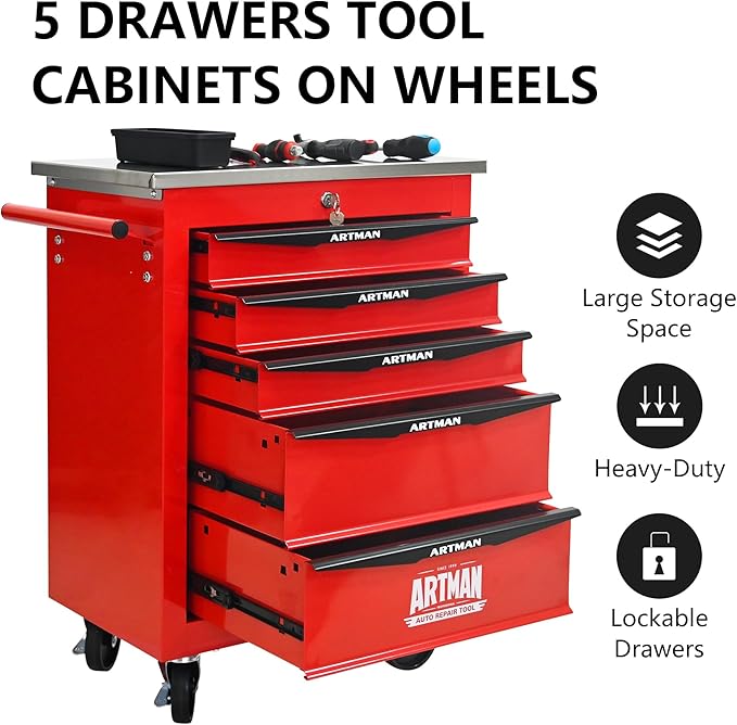 5 Drawers Rolling Tool Box on Wheels, Multifunctional Tool Cart, Drawers Rolling Trolley Organizer Tool Storage Chest for Garage,Workshop,DIY Multiple Interconnectable(4 Drawers-30.5" H)
