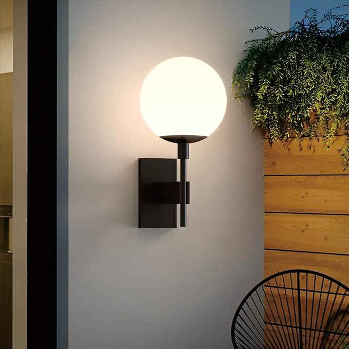 Hyunbae Outdoor Wall Sconce, 18.9" Large Size Wall Light, Exterior Light Fixtures Wall Mount for House, Globe Glass Front Porch Lights, Waterproof Outside Lighting Sconce Lamp with E26 Base