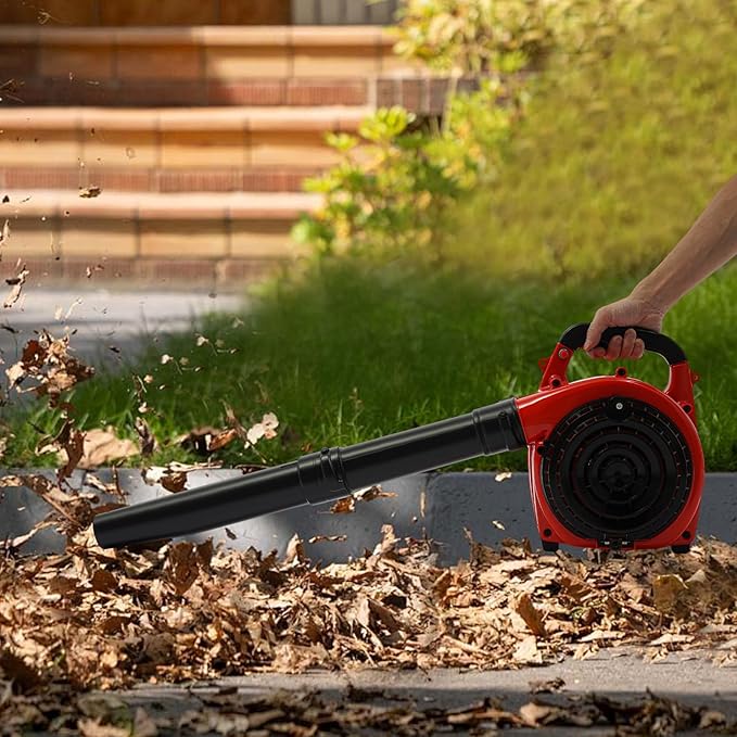25.4cc Gas Leaf Blower Vacuum Mulcher, 2-in-1 Handheld Garden Leaf Blower, 2-Stroke 275CFM Yard Vacuum with Large Collection Bag for Lawn Yard Driveway Cleaning(Red)