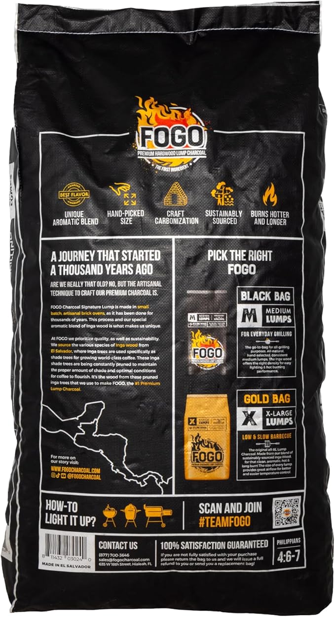FOGO Premium Oak Restaurant Grade All-Natural Hardwood Medium and Small Sized Lump Charcoal for Grilling and Smoking, 35 Pound Bag 2-Pack