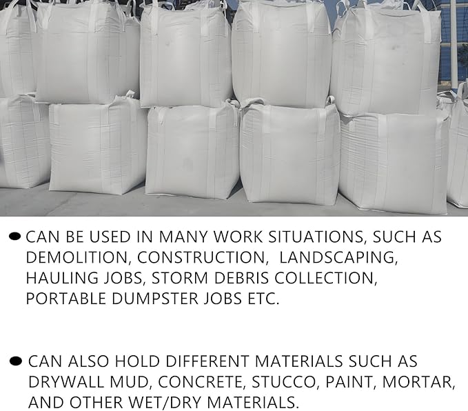 FIBC Bulk Bags, Industrial Sack, 35 x 35 x 43 inches, 2200 lbs Capacity, 10 Pack, Duffle Top & Flat Bottom, – 35 Cu Ft Industrial Heavy Duty Construction Bags for Sand, Agriculture, Waste Disposal