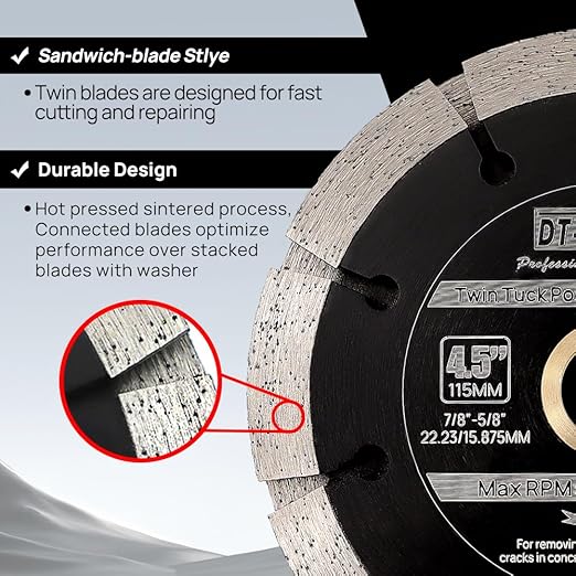 DT-DIATOOL Sandwich Tuck Point Blade - 5 Inch Mortar Raking Dual Diamond Blade 7/8"-5/8" Arbor for Mortar Removal, Grout Concrete Asphalt Surfaces Repair, Masonry Brick Stone Cutting