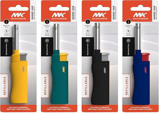 MK Candle Lighter, Butane Refillable Wind-Resistant Flame, Lighters, 4-Pack for BBQ, Camping, Indoor/Outdoor Use (New Hue-4PCS)