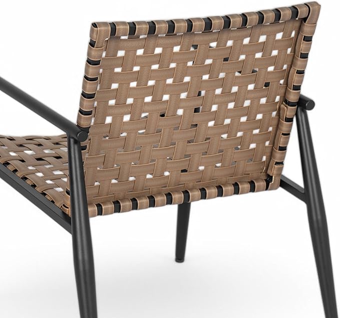 Outdoor 3 Pieces Bistro Set, Leather-Look Wicker Patio Chair Set with Aluminum Frame for All-Weather Porch Backyard Balcony Chairs and Table