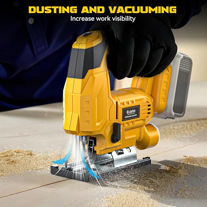 Ecarke Cordless Jig Saw Compatible With Dewalt 20V Max, Brushless, 7 Speeds Dial Control, 4 Orbital Sets, Dust-Blowing, ±45° Bevel Cuts, LED Light and 6PCS Blades For Cutting (Exclude Battery)