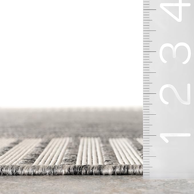 nuLOOM 6' 7" x 9' Outdoor Area Rug, Casual Design with Striped Border, Stain Resistant, Highly Durable, for Patio, Balcony, Bedroom, Living Room, Dining Room, Bathroom, Steel