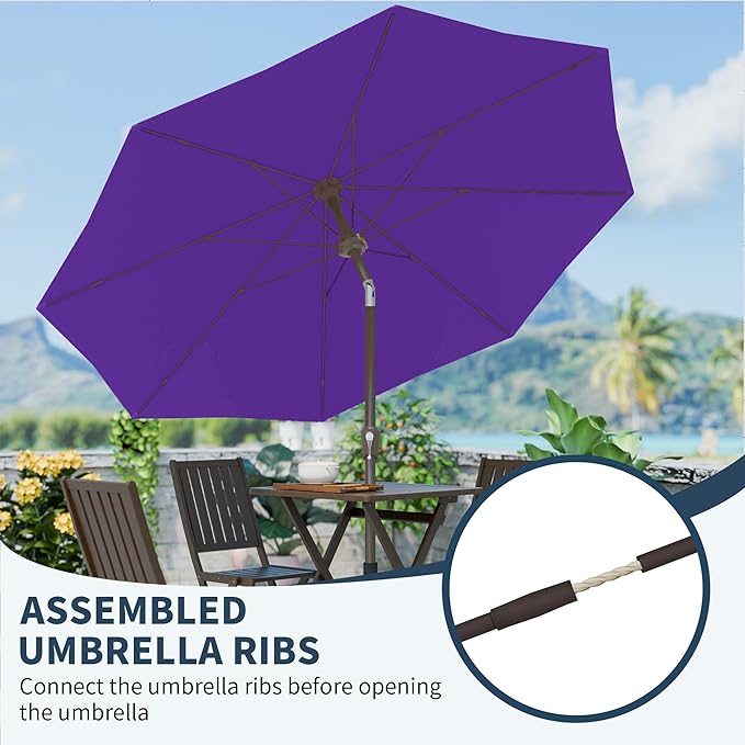 PatioKingdom 11FT Patio Umbrella,Outdoor Umbrella with Push Button Tilt and Crank,Market Table Umbrella with 8 Sturdy Fiberglass Ribs UV Protection(Dark Purple, 11FT)
