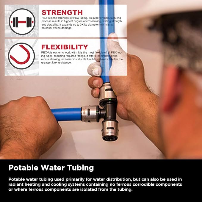 Pex-A Tubing 1/2 Inch x 500 Ft - Non-Barrier Pex Pipe for Potable Water, Blue Flexible Water Tubing