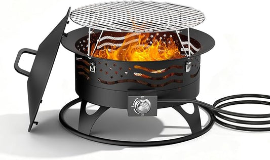 20 Inch Propane Fire Pit, Portable Gas Fire Pit Bowl for Outside, 60,000 BTU Smokeless Outdoor Firepit with Lid & Grill Grate for Patio, Yard, Gardenn, Camping