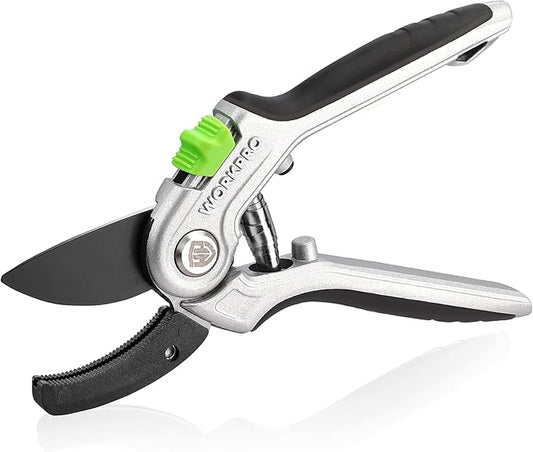 WORKPRO Garden Anvil Pruning Shears, 8" Pruning Scissors Heavy Duty with Ergonomically Design Handle, Labor-Saving Garden Clippers Hand Tools for Thick Dry branches and Dead Plants