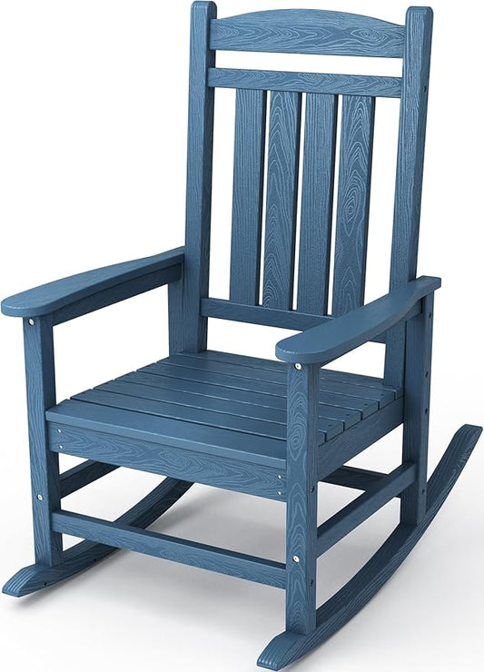 KINGYES HDPE Rocking Chairs Outdoor, Patio Rocking Chairs with 330lbs Support, Smooth Porch Rocker for Deck Lawn Yard, Navy
