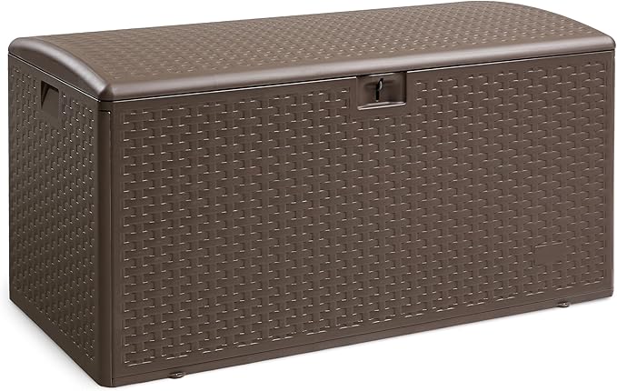 Amazon Basics Outdoor Organization & Storage Deck Box with Lid, 99 Gallon, Brown