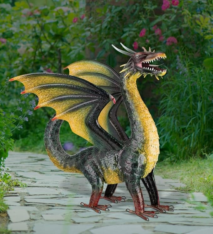 Regal Art & Gift Dragon Metal Statue – Indoor Outdoor Decorative Sculpture for Home & Garden Décor, Weather-Resistant Yard Art Figure for Patio, Lawn, Green