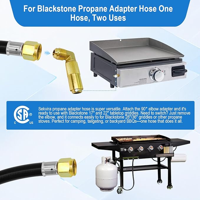 5 FT Propane Adapter Hose & Regulator with 90° Elbow Adapter for Blackstone Propane Adapter Hose, for Blackstone 17", 22", 28", 36" Tabletop Griddle, for 1lb to 20lb or Larger Propane Tank Adapter.