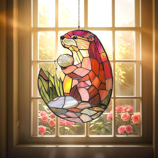 Otter Lovers Christmas Ornament Wildlife Suncatcher Design Window Hanging Acrylic Stained Glass Effect Art Boho Garden Decor Unique Gift for Mom Thanksgiving