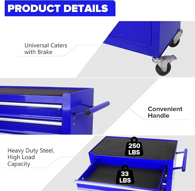 4 Drawers Tool Cart on Wheels,Rolling Tool Box Tool Storage， Drawers Rolling Organizer Tool Case for Garage, Warehouse, Workshop, Repair Shop (4 Drawers(Blue))
