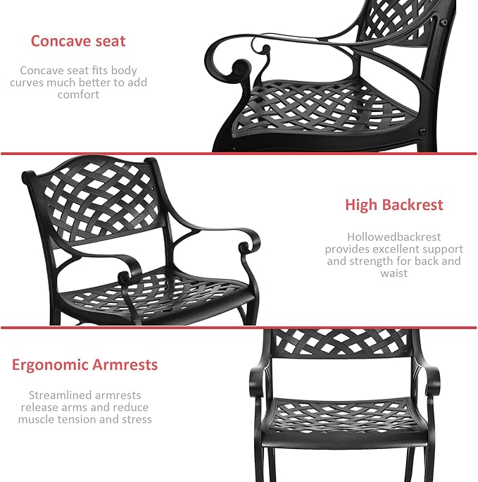 Cast Aluminum Patio Chairs Set of 2, Outdoor Dining Chairs, All-Weather Metal Patio Chairs, Patio Bistro Chairs with Armrest for Garden Backyard Porch Balcony Lawn Pool