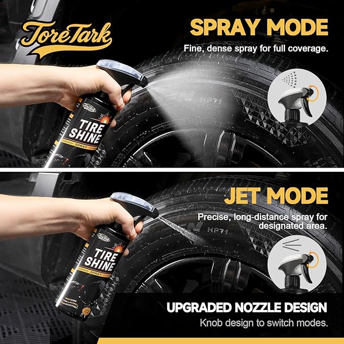 Tire Shine Spray, 16 fl oz Durable Wet Tire Dressing, No Sling/Non-Greasy for Black Tire, Long Lasting UV Protection for Car, Truck & SUV Easy to Apply