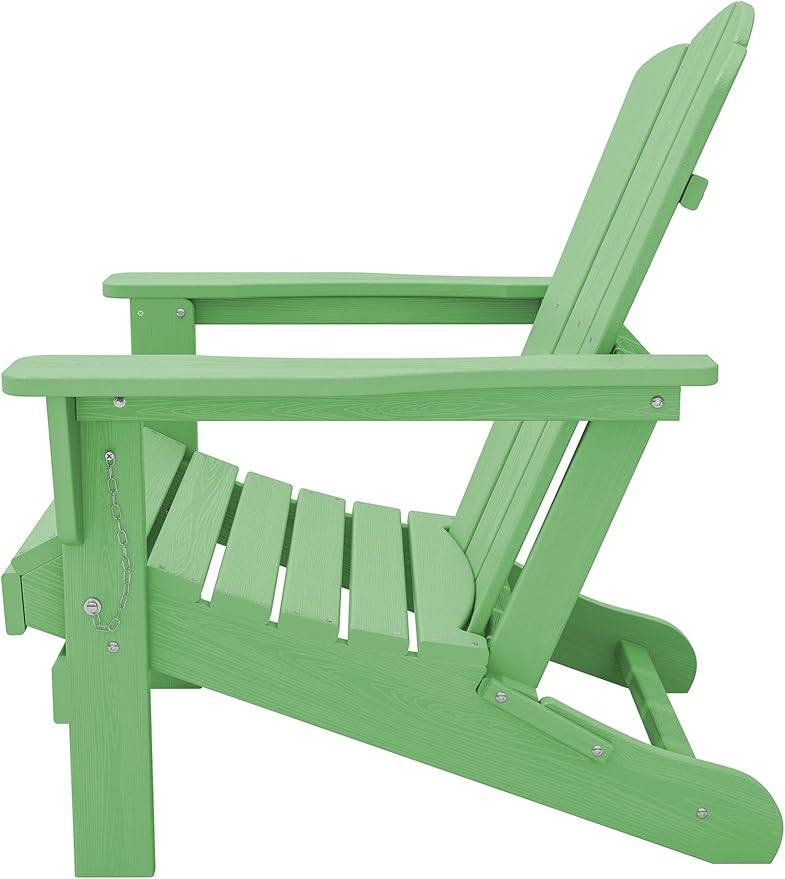 KINGYES Folding Adirondack Chair Set of 8, HDPE All-Weather Folding Adirondack Chair, Light Green