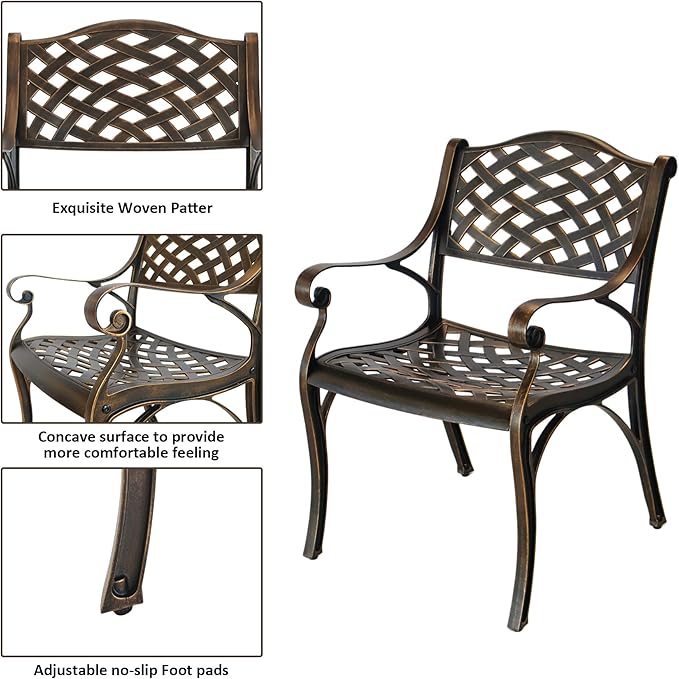 Cast Aluminum Outdoor Bistro Chairs Set of 4, Patio Dinning Chairs, 4 Pieces Metal Conversation Chairs for Deck, Porch Garden
