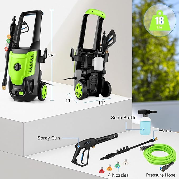 5000PSI Pressure Cleaner, 2025 4.0 GPM High Power Cleaner Machine, with Adjustable Nozzle and Soap Bottle for Cars/Fences/Driveways/Home/Patios (Green)
