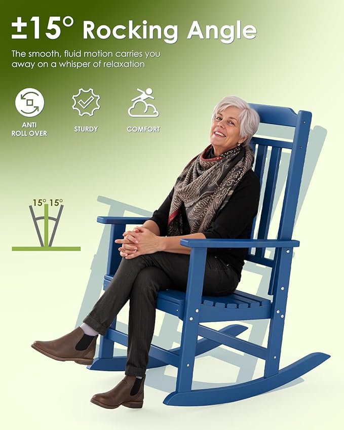 GREENVINES Outdoor-Rocking-Chair | HDPE Plastic | Patio Rockers | Porch Rocker Chairs | Oversized | High Back | Big & Tall | Blue