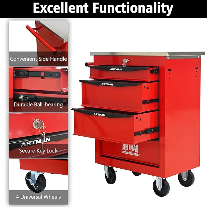 4 Drawers Rolling Tool Box on Wheels, Multifunctional Tool Cart, Drawers Rolling Trolley Organizer Tool Storage Chest for Garage,Workshop,DIY Multiple Interconnectable(4 Drawers-30.5" H)