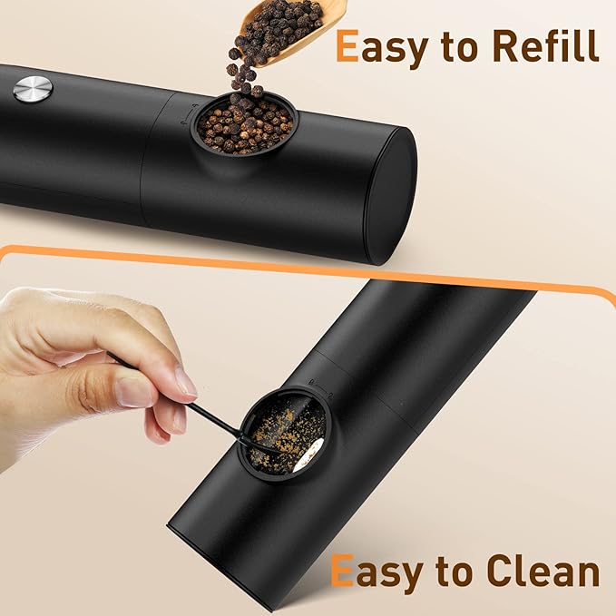 Electric Salt and Pepper Grinder Set-Rechargeable Automatic Pepper Mill Grinder with LED Christmas Gifts for Women, USB Adjustable Coarseness shakers, One-Hand Operation for Kitchen Appliances
