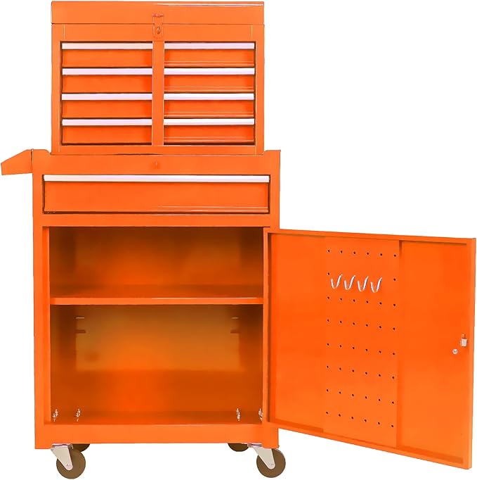 5 Drawer Rolling Tool Chest,Tool Storage Cabinet & Tool Box Cart with Wheels, Big Tools Removable Tool Box Combo,Tools Storage Boxs,Tools Case for Garage Warehouse Workshop (Orange)