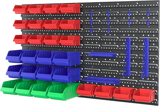 WORKPRO Pegboard Organizer Wall Mounted, 44PC Tool Storage Rack with Bins and Hooks, Peg Board Wall Organizer for Garage Organization, Workshop, Craft Room, Tool Wall Storage System