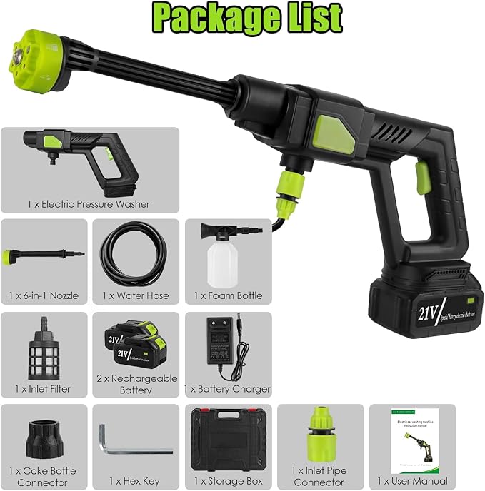 Cordless Pressure Washer 435PSI Portable Electric Power Washer with 6-in-1 Nozzle, Foam Bottle, 21V 15000mAh Battery for Car, Bike, Patio, Outdoor Cleaning