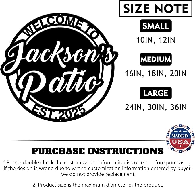 Custom Signs Outdoor Metal, Personalized Porch Backyard Patio Decor, Business Sign with Your Own Text, Monogram Wall Art Decor, Christmas Housewarming Wedding Gifts